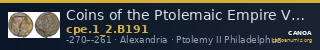 Coins of the Ptolemaic Empire Vol. I, Part II, no. B191 — CANOA