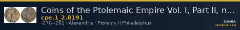 Coins of the Ptolemaic Empire Vol. I, Part II, no. B191 — CANOA