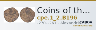 Coins of the Ptolemaic Empire Vol. I, Part II, no. B196 — CANOA