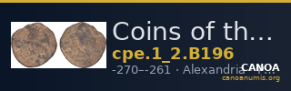 Coins of the Ptolemaic Empire Vol. I, Part II, no. B196 — CANOA