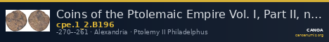 Coins of the Ptolemaic Empire Vol. I, Part II, no. B196 — CANOA