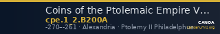 Coins of the Ptolemaic Empire Vol. I, Part II, no. B200A — CANOA