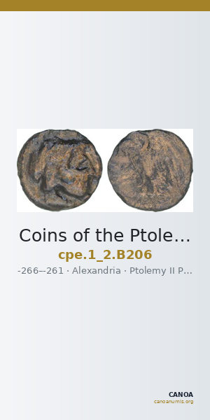 Coins of the Ptolemaic Empire Vol. I, Part II, no. B206 — CANOA