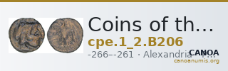 Coins of the Ptolemaic Empire Vol. I, Part II, no. B206 — CANOA