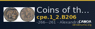 Coins of the Ptolemaic Empire Vol. I, Part II, no. B206 — CANOA