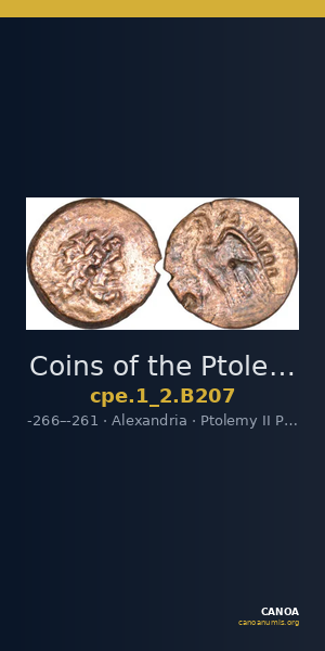 Coins of the Ptolemaic Empire Vol. I, Part II, no. B207 — CANOA