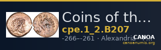 Coins of the Ptolemaic Empire Vol. I, Part II, no. B207 — CANOA