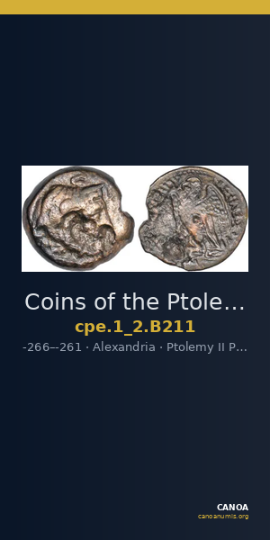 Coins of the Ptolemaic Empire Vol. I, Part II, no. B211 — CANOA