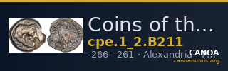 Coins of the Ptolemaic Empire Vol. I, Part II, no. B211 — CANOA