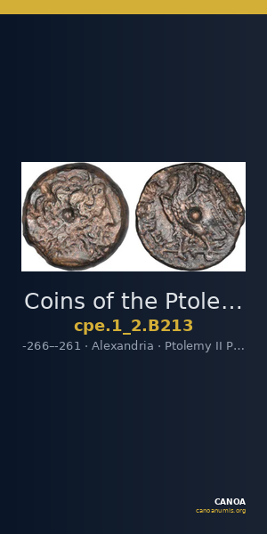 Coins of the Ptolemaic Empire Vol. I, Part II, no. B213 — CANOA