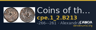 Coins of the Ptolemaic Empire Vol. I, Part II, no. B213 — CANOA