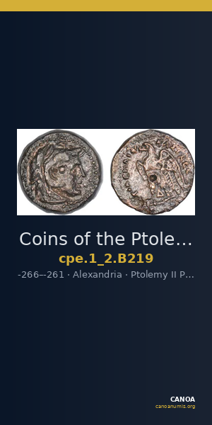 Coins of the Ptolemaic Empire Vol. I, Part II, no. B219 — CANOA