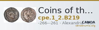 Coins of the Ptolemaic Empire Vol. I, Part II, no. B219 — CANOA