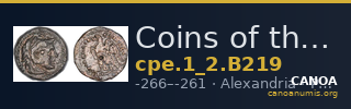 Coins of the Ptolemaic Empire Vol. I, Part II, no. B219 — CANOA