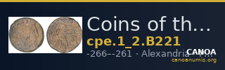 Coins of the Ptolemaic Empire Vol. I, Part II, no. B221 — CANOA