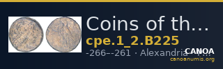 Coins of the Ptolemaic Empire Vol. I, Part II, no. B225 — CANOA