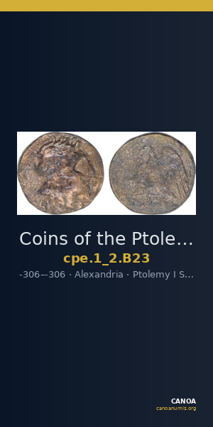 Coins of the Ptolemaic Empire Vol. I, Part II, no. B23 — CANOA