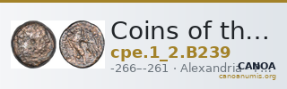 Coins of the Ptolemaic Empire Vol. I, Part II, no. B239 — CANOA