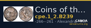 Coins of the Ptolemaic Empire Vol. I, Part II, no. B239 — CANOA