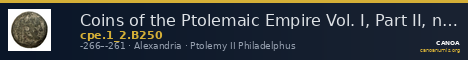 Coins of the Ptolemaic Empire Vol. I, Part II, no. B250 — CANOA