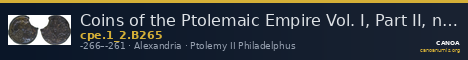 Coins of the Ptolemaic Empire Vol. I, Part II, no. B265 — CANOA