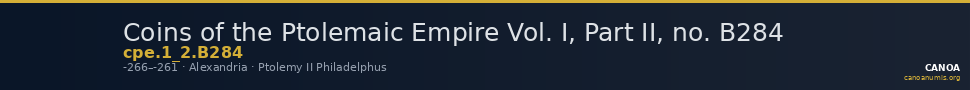 Coins of the Ptolemaic Empire Vol. I, Part II, no. B284 — CANOA