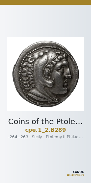 Coins of the Ptolemaic Empire Vol. I, Part II, no. B289 — CANOA