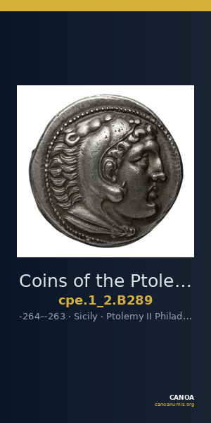 Coins of the Ptolemaic Empire Vol. I, Part II, no. B289 — CANOA
