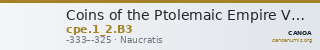 Coins of the Ptolemaic Empire Vol. I, Part II, no. B3 — CANOA