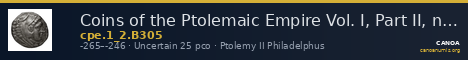 Coins of the Ptolemaic Empire Vol. I, Part II, no. B305 — CANOA