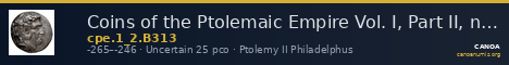Coins of the Ptolemaic Empire Vol. I, Part II, no. B313 — CANOA