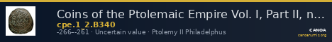 Coins of the Ptolemaic Empire Vol. I, Part II, no. B340 — CANOA