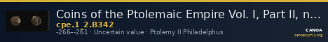 Coins of the Ptolemaic Empire Vol. I, Part II, no. B342 — CANOA