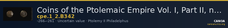 Coins of the Ptolemaic Empire Vol. I, Part II, no. B342 — CANOA