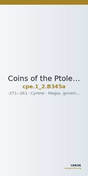 Coins of the Ptolemaic Empire Vol. I, Part II, no. B345a — CANOA