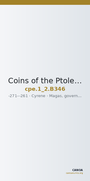 Coins of the Ptolemaic Empire Vol. I, Part II, no. B346 — CANOA