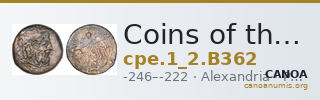 Coins of the Ptolemaic Empire Vol. I, Part II, no. B362 — CANOA