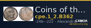 Coins of the Ptolemaic Empire Vol. I, Part II, no. B362 — CANOA