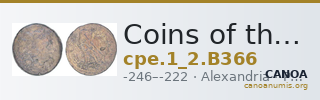 Coins of the Ptolemaic Empire Vol. I, Part II, no. B366 — CANOA