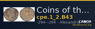 Coins of the Ptolemaic Empire Vol. I, Part II, no. B43 — CANOA