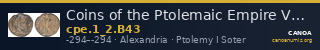 Coins of the Ptolemaic Empire Vol. I, Part II, no. B43 — CANOA