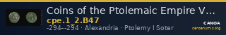 Coins of the Ptolemaic Empire Vol. I, Part II, no. B47 — CANOA
