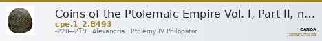 Coins of the Ptolemaic Empire Vol. I, Part II, no. B493 — CANOA