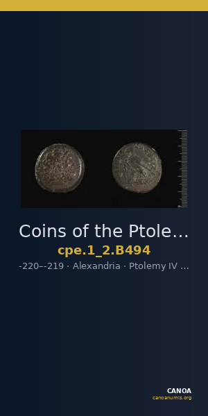 Coins of the Ptolemaic Empire Vol. I, Part II, no. B494 — CANOA