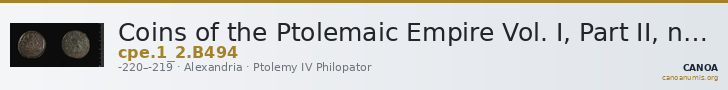 Coins of the Ptolemaic Empire Vol. I, Part II, no. B494 — CANOA