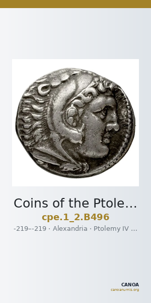 Coins of the Ptolemaic Empire Vol. I, Part II, no. B496 — CANOA