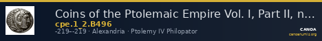 Coins of the Ptolemaic Empire Vol. I, Part II, no. B496 — CANOA