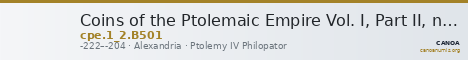 Coins of the Ptolemaic Empire Vol. I, Part II, no. B501 — CANOA