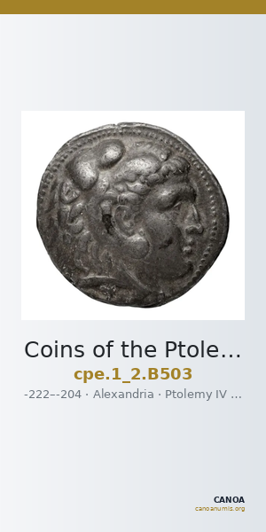 Coins of the Ptolemaic Empire Vol. I, Part II, no. B503 — CANOA