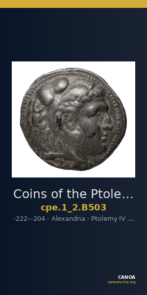 Coins of the Ptolemaic Empire Vol. I, Part II, no. B503 — CANOA